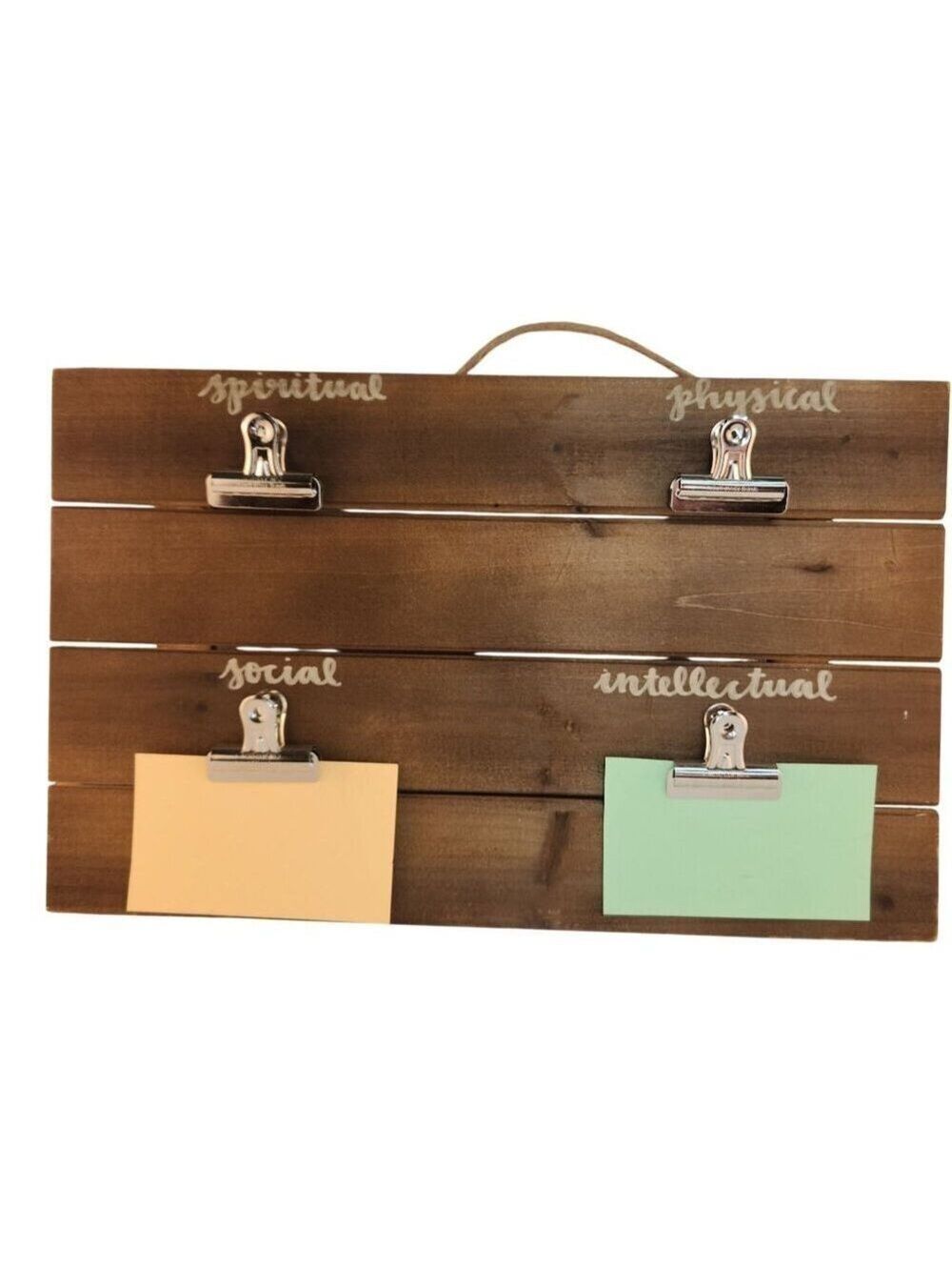 Wood Wall Hanging Organizer Clipboard Sign Spiritual Social Physical Intellectua